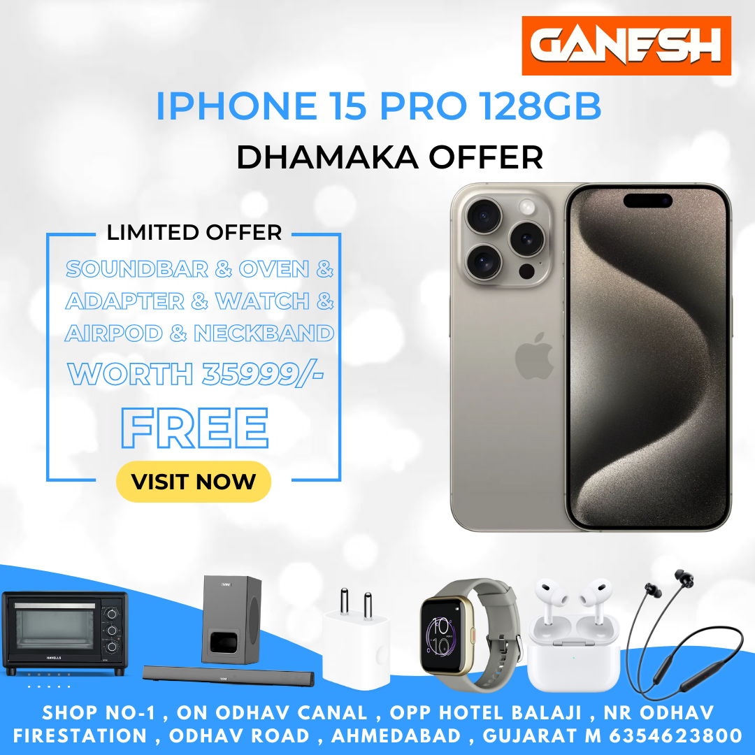 APPLE IPHONE 15 PRO 128GB +FREE SOUNDBAR & OVEN & APPLE ADAPTER & AIRPODS & NECKBAND & WATCH