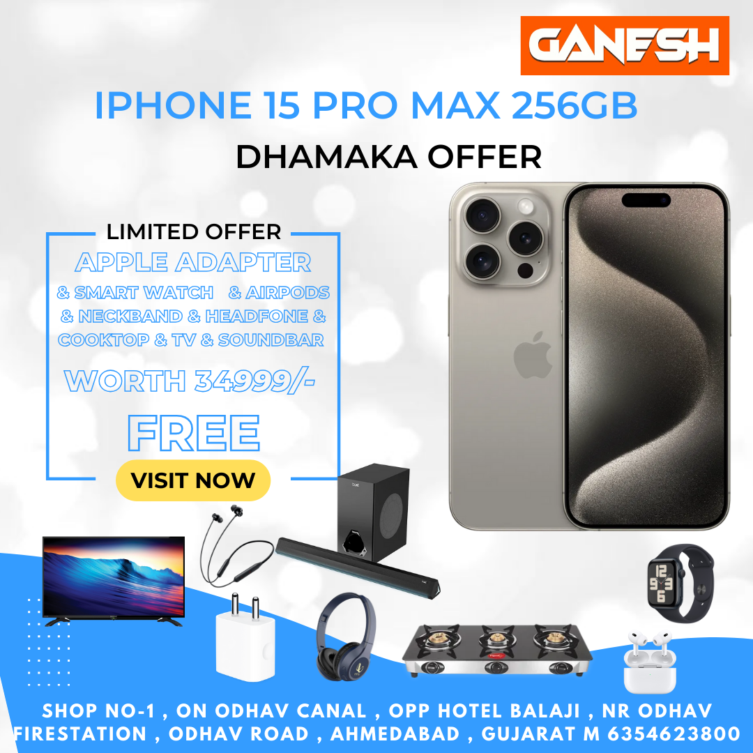 APPLE IPHONE 15 PRO MAX 256GB + FREE TV 32 INCH & SOUNDBAR & COOKTOP & APPLE ADAPTER & SMART WATCH & AIRPODS & NECKBAND & HEADPHONE