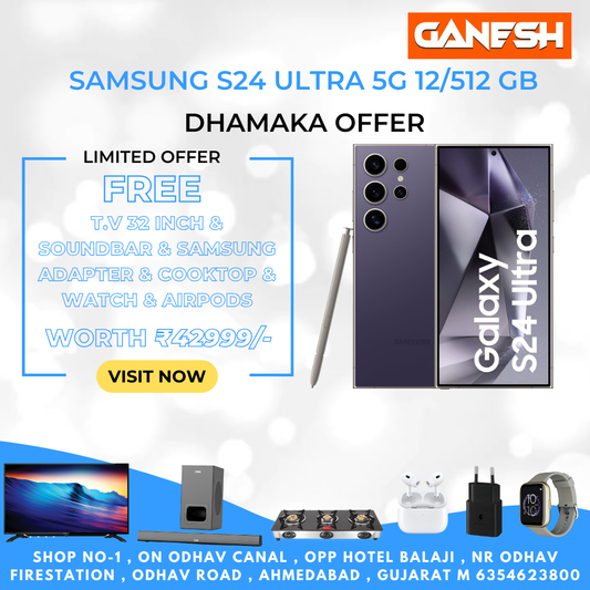 SAMSUNG S24 ULTRA 12/512  GB + FREE T.V 32 INCH & SOUNDBAR  & SAMSUNG ADAPTER & COOKTOP & WATCH & AIRPODS