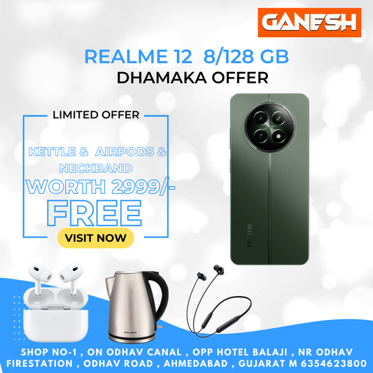 REALME 12 5G 8/128 GB + FREE  KETTLE &  AIRPODS & NECKBAND