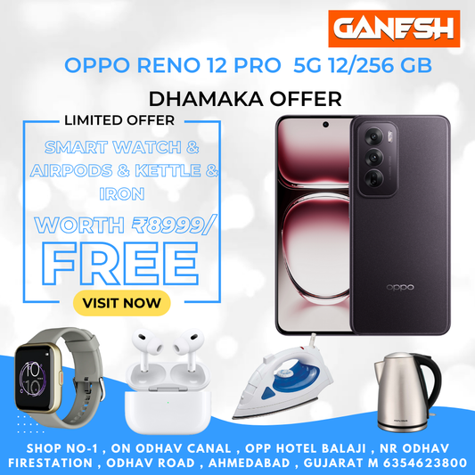 OPPO RENO 12 PRO 5G 12/256 GB  + FREE SMART WATCH & AIRPODS & KETTLE & IRON