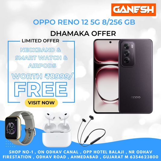 OPPO RENO 12 5G 8/256 GB  + FREE NECKBAND & SMART WATCH & AIRPODS