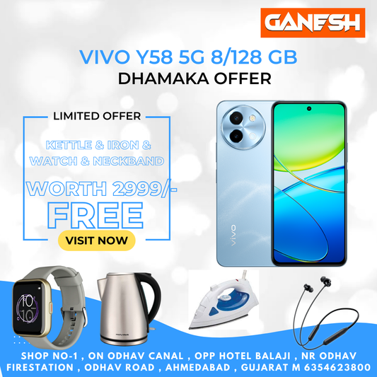 VIVO Y58 5G 8/128 GB + FREE KETTLE & IRON & WATCH & NECKBAND