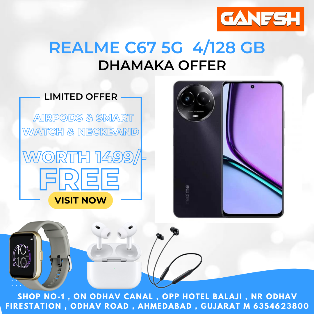 REALME C67 5G 4/128 GB + FREE AIRPODS & SMART WATCH & NECKBAND