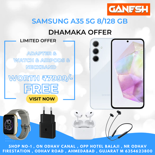 SAMSUNG A35 5G 8/128  +FREE  SAMSUNG ADAPTER &  SMART WATCH &  AIRPODS & NECKBEND